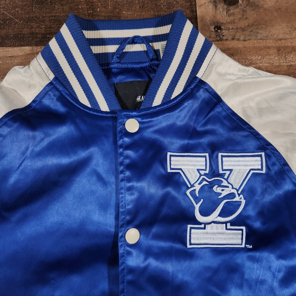 H&M Yale University Satin Jacket Womens XS Blue White Letterman Varsity Bomber - Picture 14 of 16